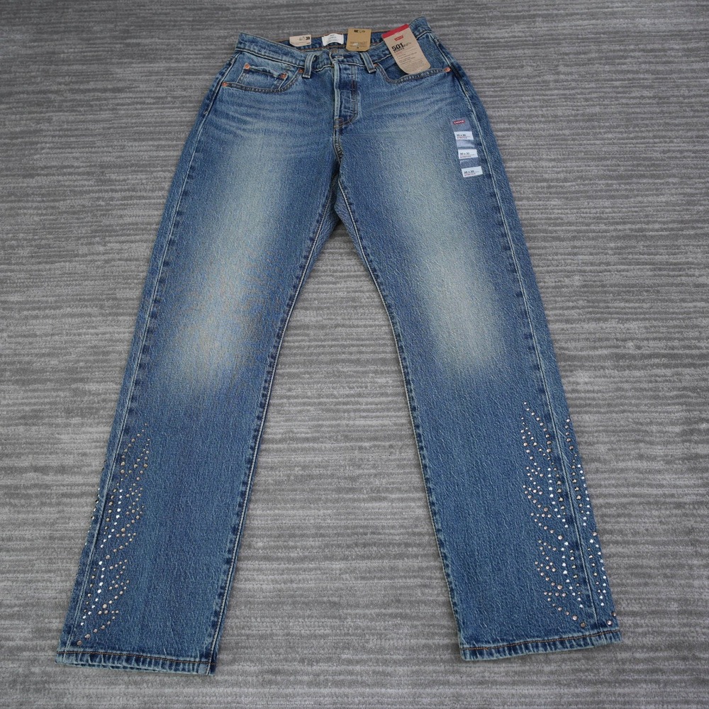 Levi's Women's Straight Leg Jeans - Blue with Studded Accent